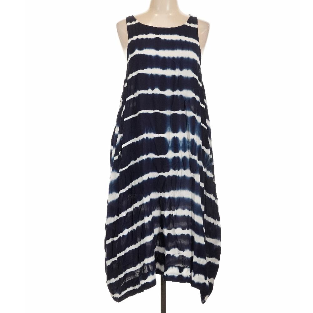 Johnny Was Pete + Greta Indigo Blue White Tie Dye Trapeze Dress L